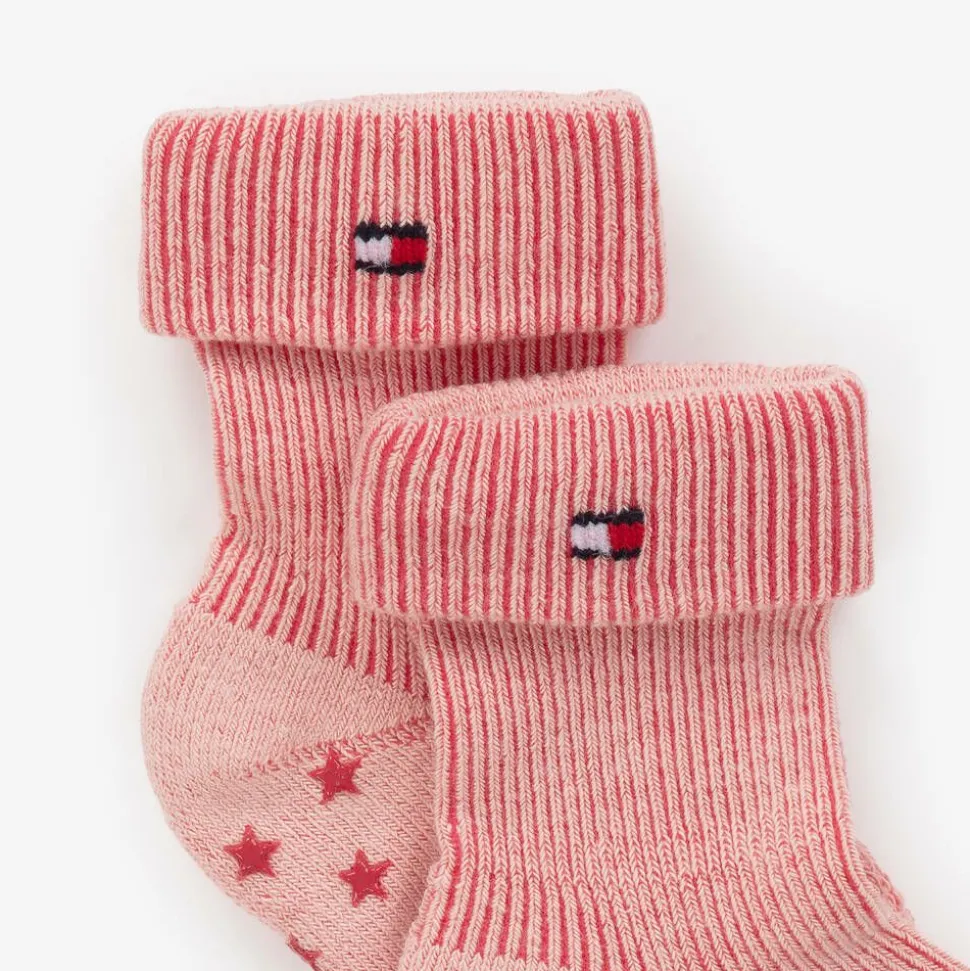 Pink Ribbed Cotton Baby Socks (2 Pack)