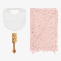 Pink Shawl & Bib Baby Gift Set