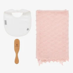 Pink Shawl & Bib Baby Gift Set