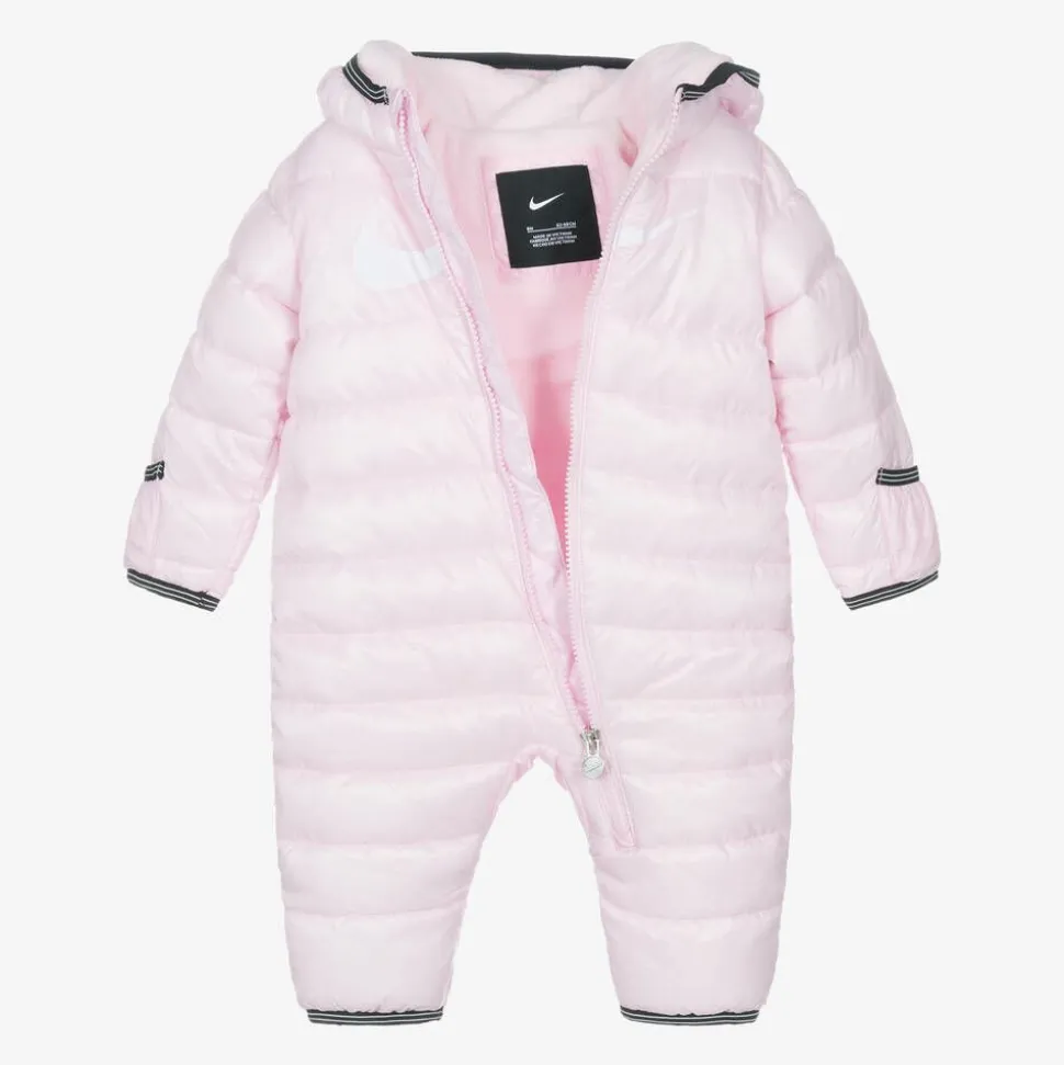 Pink Swoosh Logo Padded Baby Snowsuit