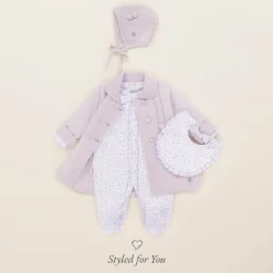 Purple Knitted Coat & Hat Set