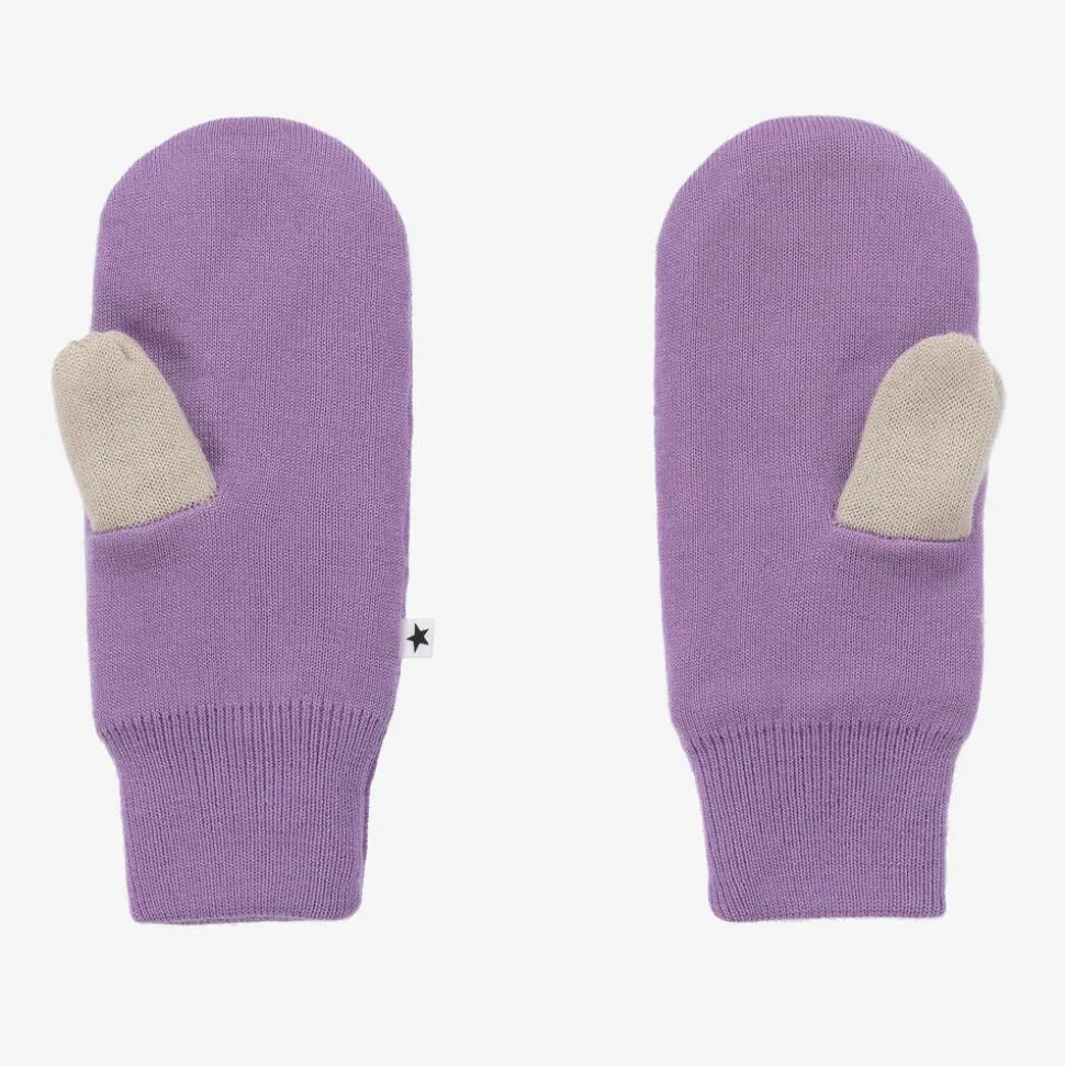 Purple Knitted Star Mittens
