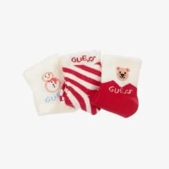 Red & Ivory Cotton Baby Socks (3 Pack)