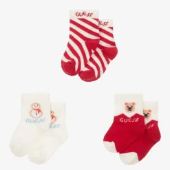 Red & Ivory Cotton Baby Socks (3 Pack)