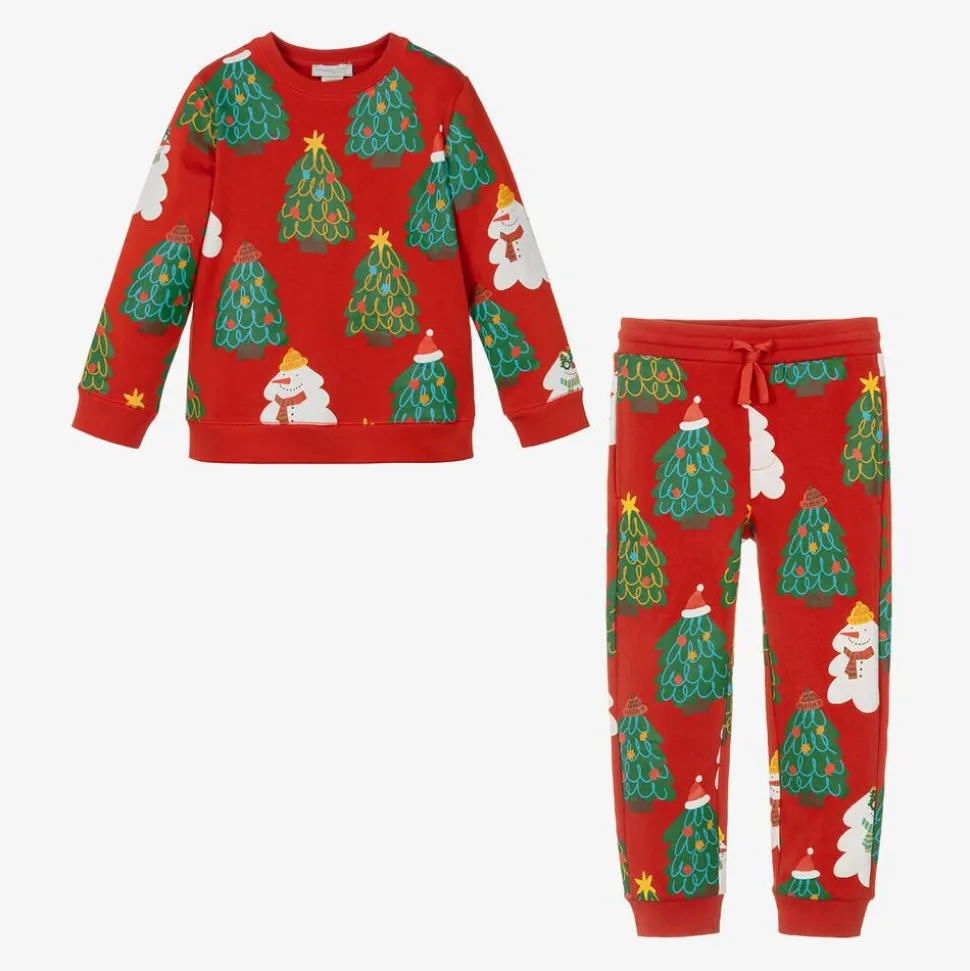 Red Cotton Festive Print Tracksuit