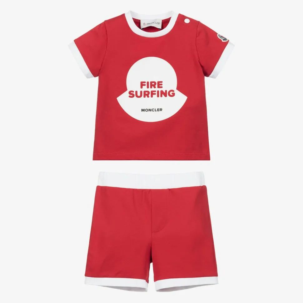 Red Cotton Shorts Set