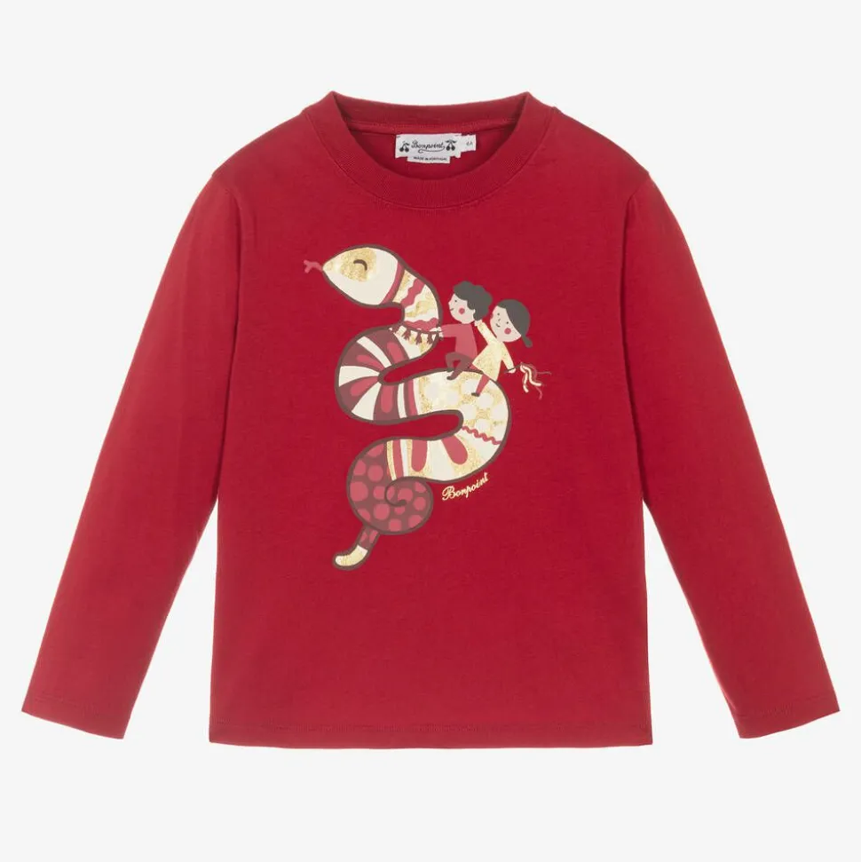 Red Cotton Snake Print Top