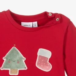Red Festive Cotton Baby Sweatshirt