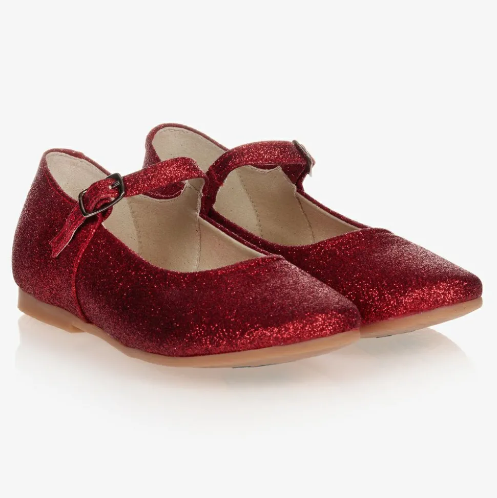 Red Glitter Leather Shoes
