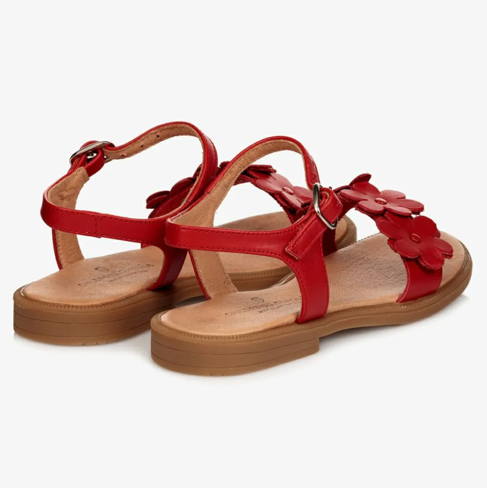 Red Leather Flower Sandals