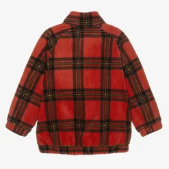 Red Tartan Check Zip-Up Fleece Top