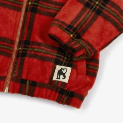 Red Tartan Check Zip-Up Fleece Top
