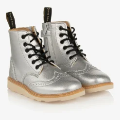 Silver Faux Leather Brogue Boots