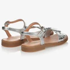 Silver Leather Flower Sandals