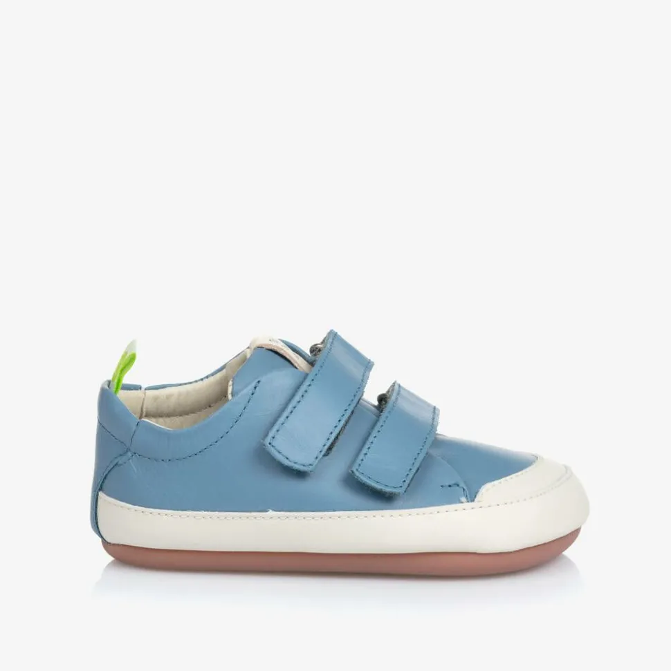 Sky Blue Leather Velcro Trainers