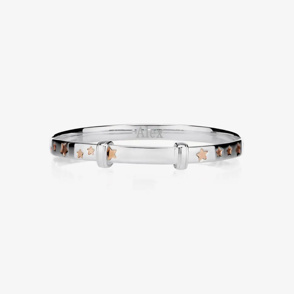 Sterling Silver & Rose Gold Star Bangle