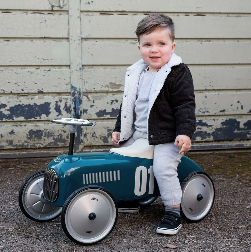 Teal Blue Ride-On Vintage Car (76cm)
