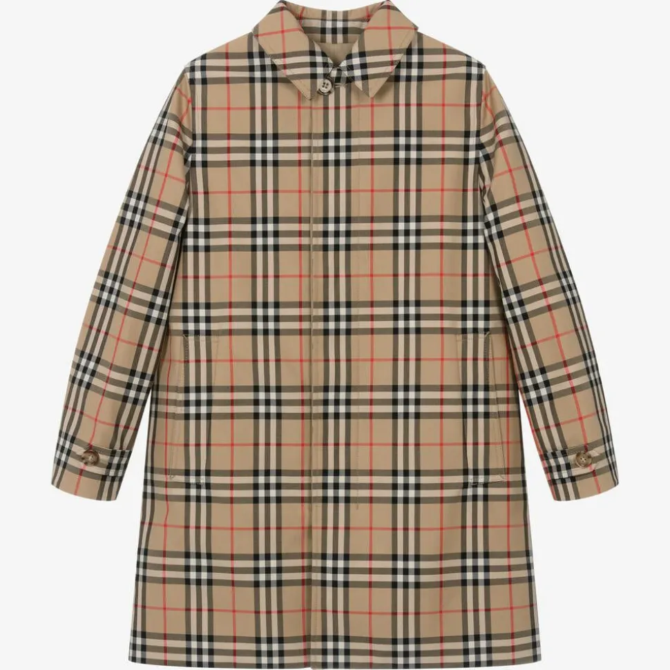 Teen Boys Beige Check Reversible Car Coat