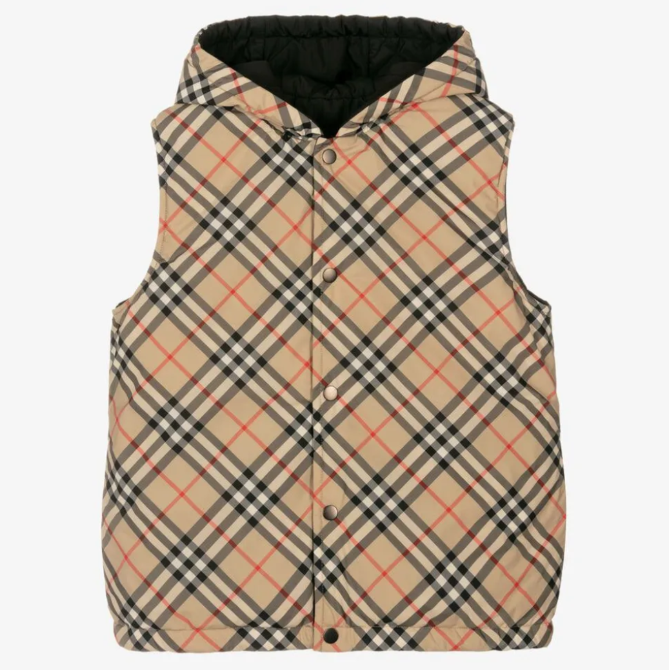 Teen Boys Beige Vintage Check Reversible Gilet
