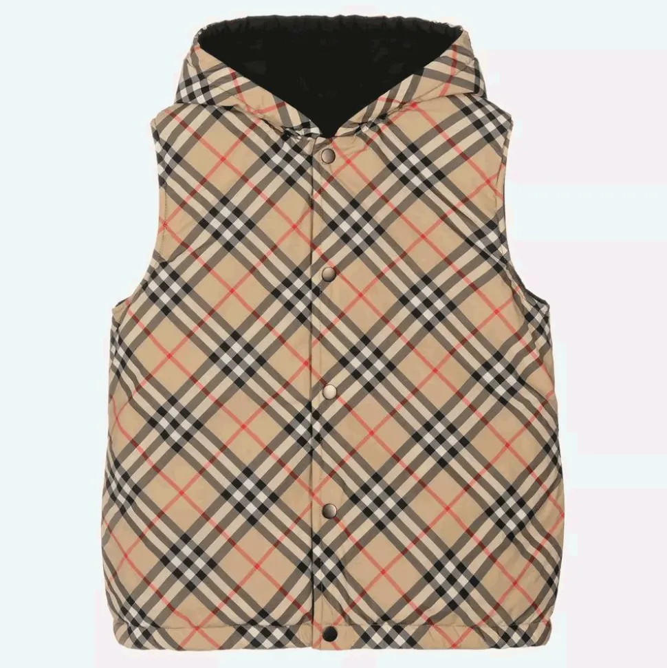 Teen Boys Beige Vintage Check Reversible Gilet