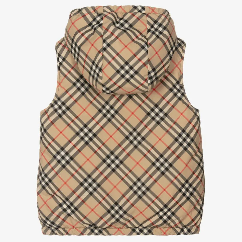 Teen Boys Beige Vintage Check Reversible Gilet