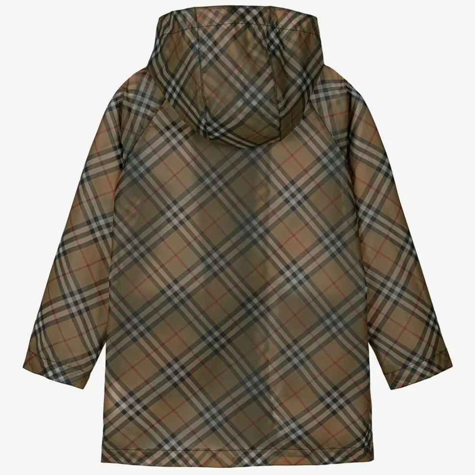 Teen Girls Beige Vintage Check Raincoat