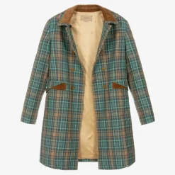 Teen Girls Blue & Brown Wool Check Coat