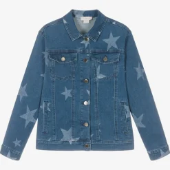 Teen Girls Blue Star Print Denim Jacket