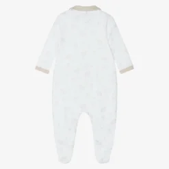 White & Beige Cotton Babygrow