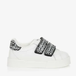 White & Black Leather Baby Trainers