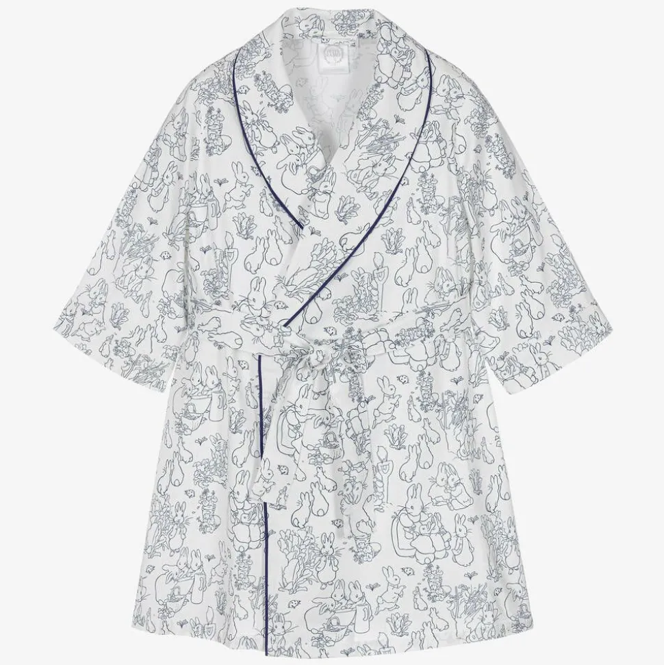 White & Blue Cotton Dressing Gown