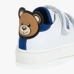 White & Blue Leather Teddy Bear Trainers