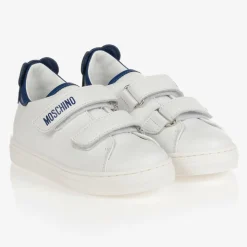 White & Blue Leather Trainers