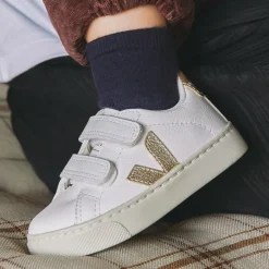 White & Gold Leather Esplar Trainers