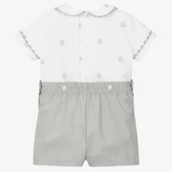 White & Grey Cotton Baby Buster Suit