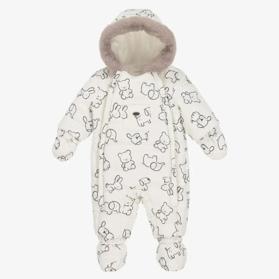 White & Grey Padded Baby Snowsuit