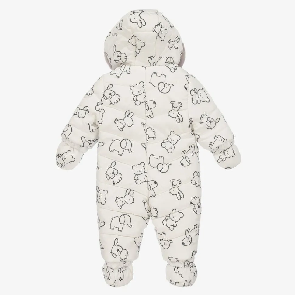 White & Grey Padded Baby Snowsuit