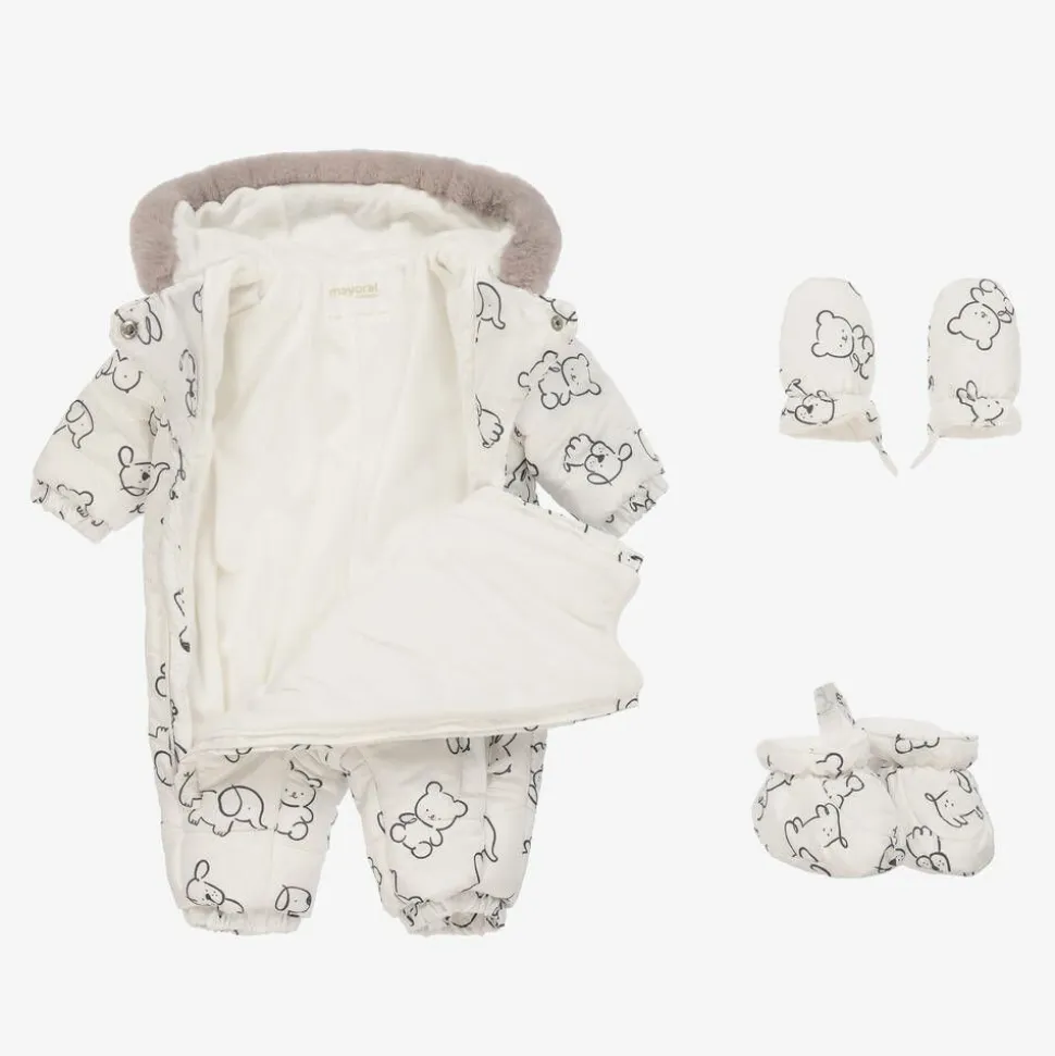 White & Grey Padded Baby Snowsuit