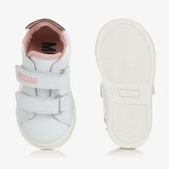 White & Pink Leather Teddy Bear Trainers