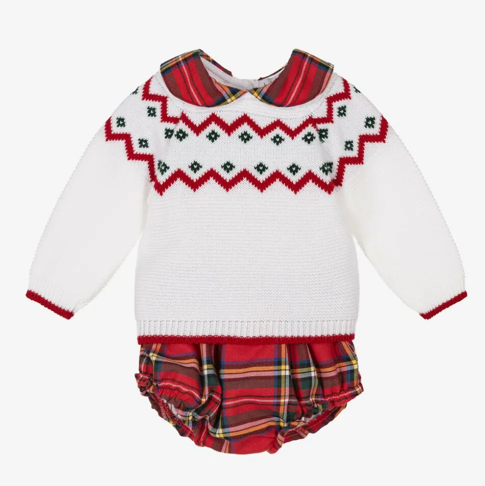 White & Red Cotton Shorts Set