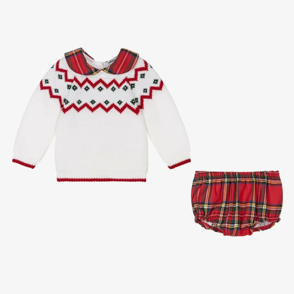 White & Red Cotton Shorts Set