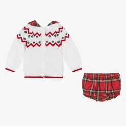 White & Red Cotton Shorts Set