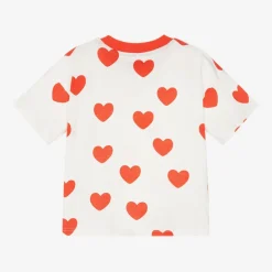 White & Red Heart Print Cotton T-Shirt