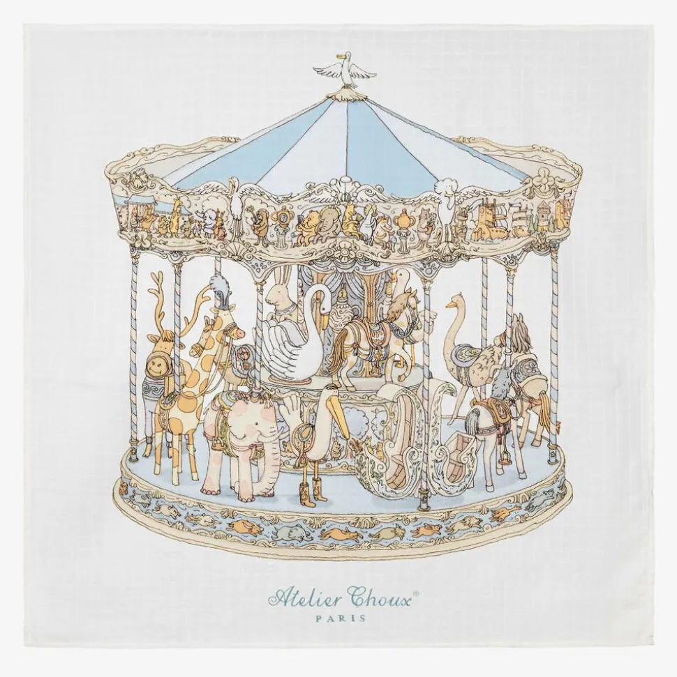 White & Blue Carousel Swaddle (97cm)