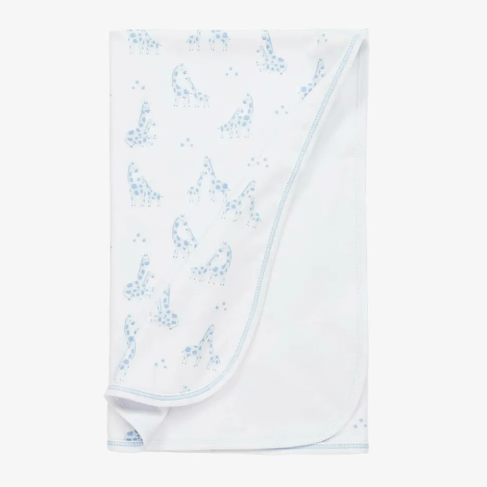 White & Blue Giraffe Glee Pima Cotton Blanket (73cm)