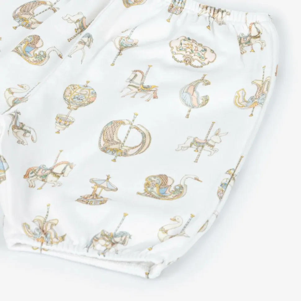 White Carousel Print Cotton Bloomer Shorts