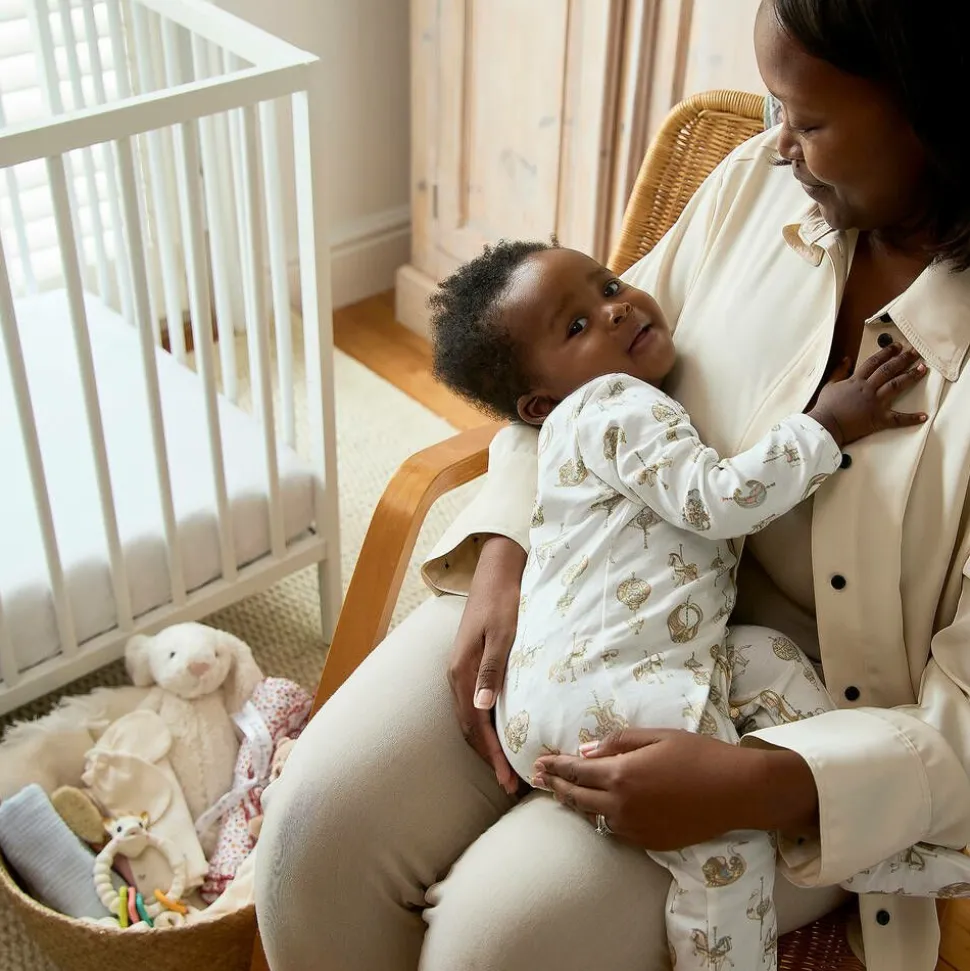 White Carousel Print Cotton Babygrow