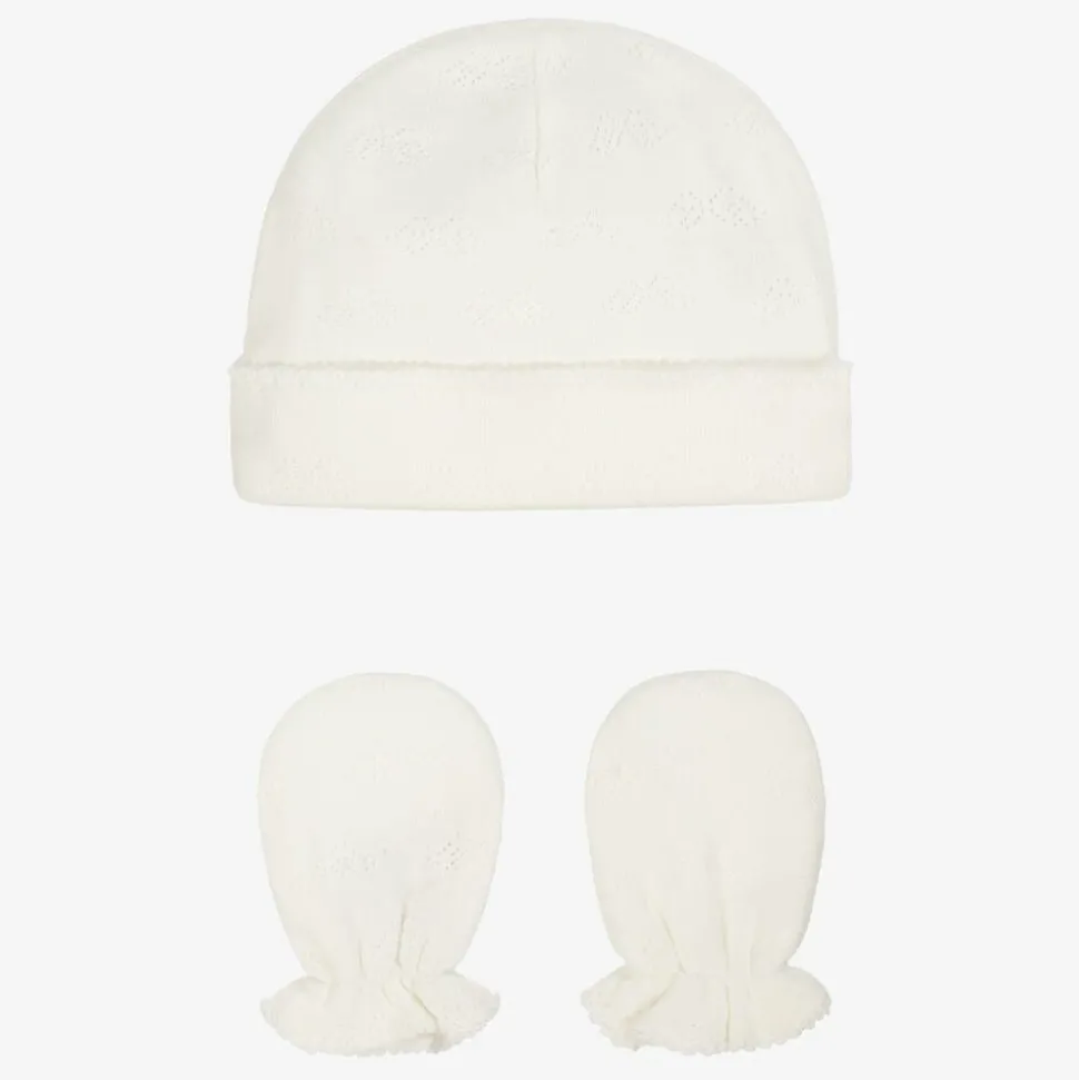 White Cotton Angel Wing Hat & Mittens Set