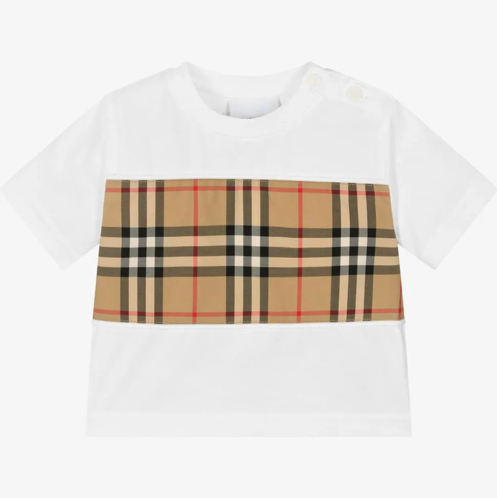 White Cotton Check Baby T-Shirt