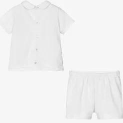 White Cotton Knit Shorts Set